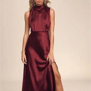 NWT Lulu's Satin Sleeveless High Neck Maxi Long Dress Gown S